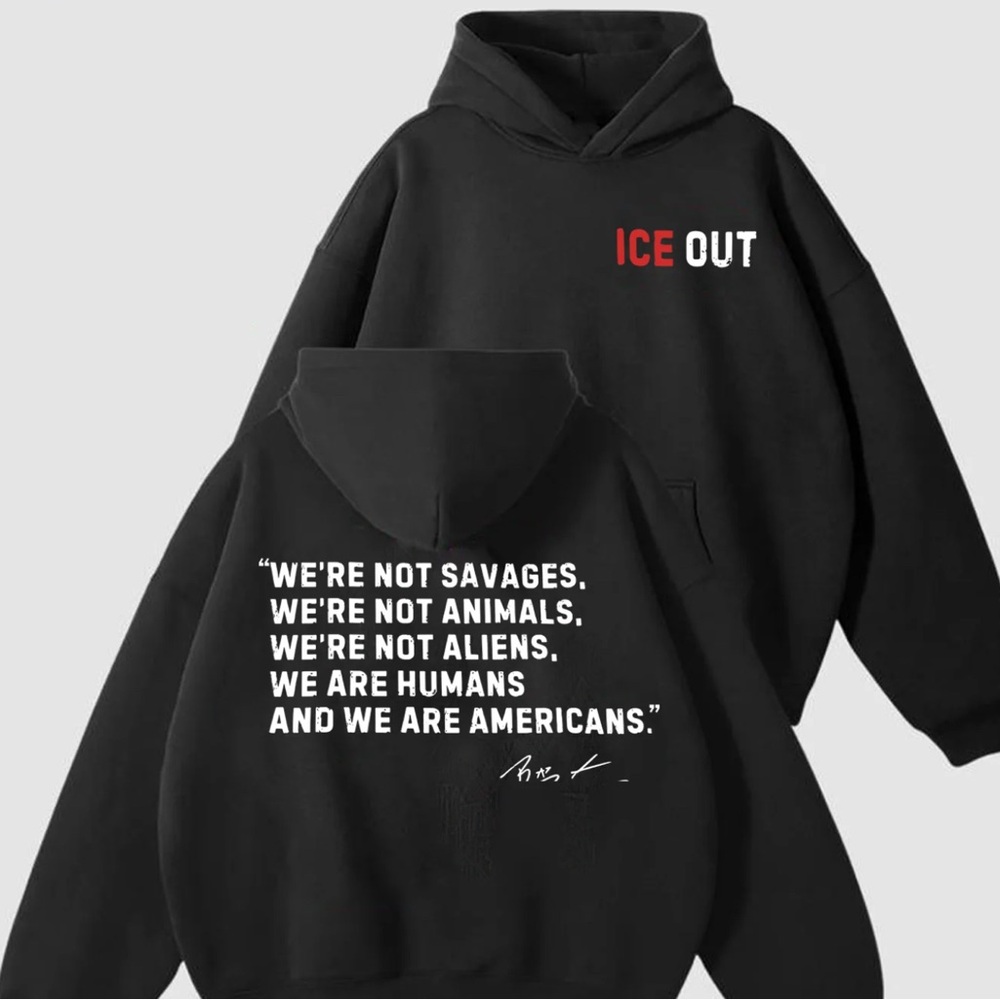 Black Hoodie with White and Red Text